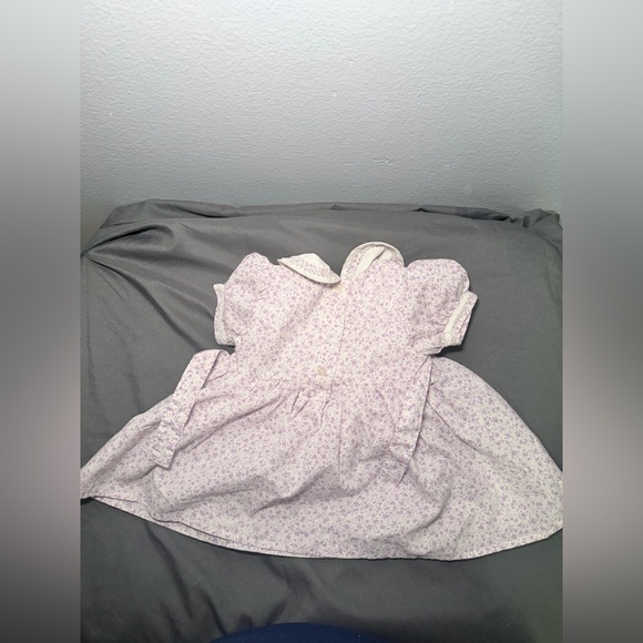 George Newborn Baby Girl Smocked Floral Dress Purple White Peter Pan Collar - Picture 3 of 5